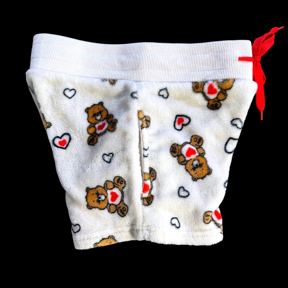 Care Bears Fuzzy Plush Shorts XS Women's White Teddy Bear Hearts Lounge - Picture 3 of 11